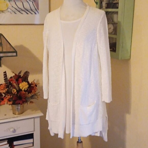LOFT Loose Knit Linen Blend Cardigan Sweater - Picture 1 of 8